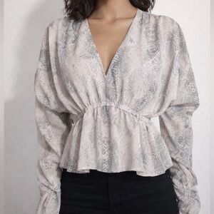 Steve Madden Snake Print Blouse - Cream and Gray